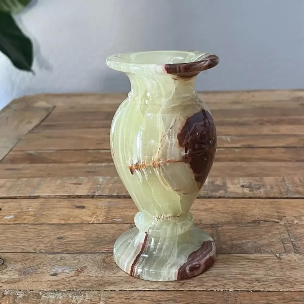 Vintage Carved Marbled Onyx Stone Vase 6